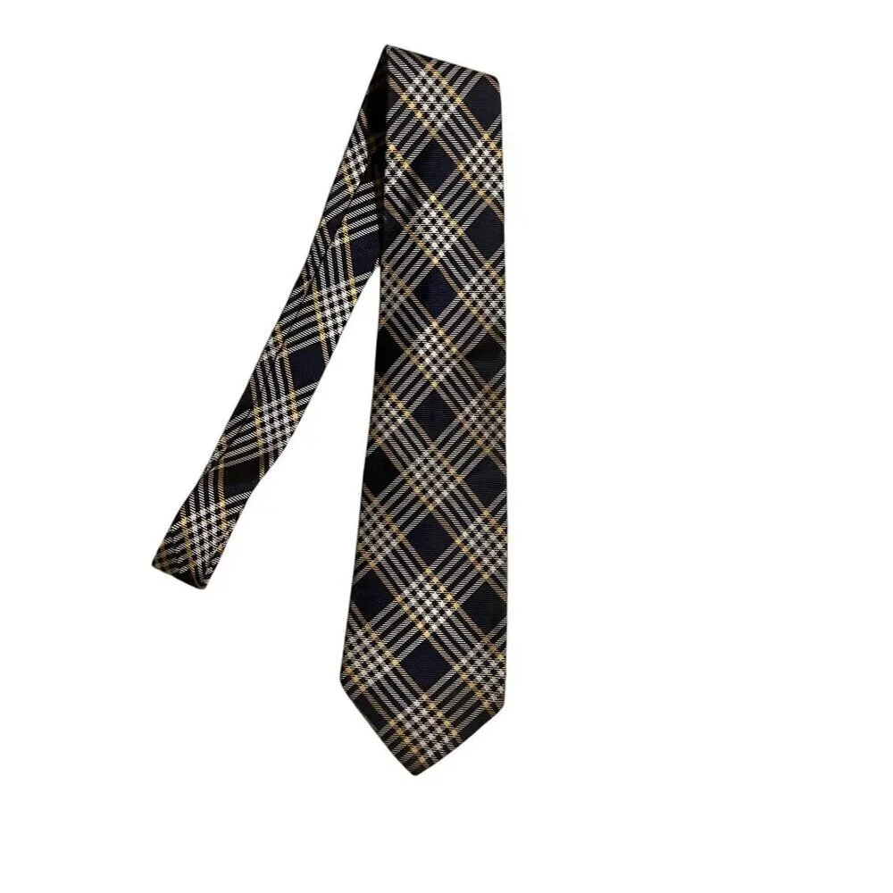 Lauren Ralph Lauren Navy & Yellow Plaid Silk Tie For Men